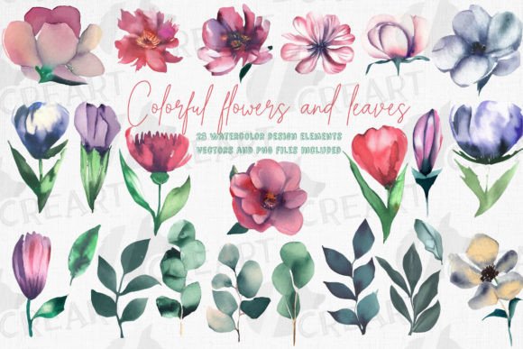 Colorful Watercolor Flowers and Greenery: A Versatile Design Resource