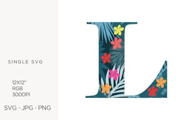 Evaluating Palm Leaves and Flowers Inside Letter L for Creative Projects