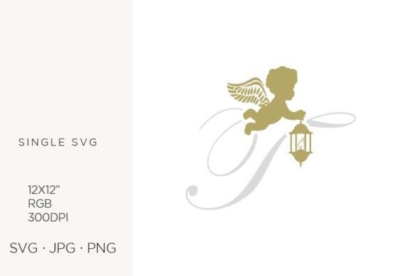 Golden Baby Angel with Lantern, Letter T: A Versatile Vector Asset for Creative Projects