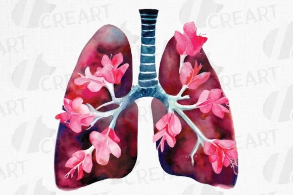 Magenta Flowers Blooming Anatomical Lungs: A Unique Fusion of Medical Art and Floral Design