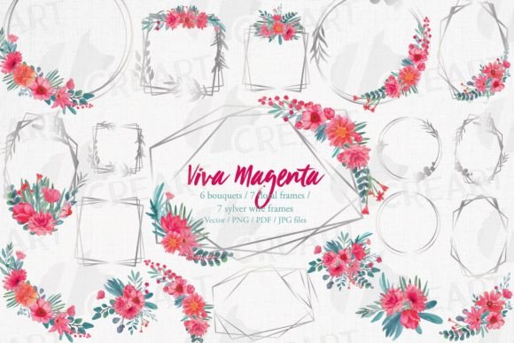 Magenta Flowers Geometric Silver Frames: Elevating Design with Modern Elegance