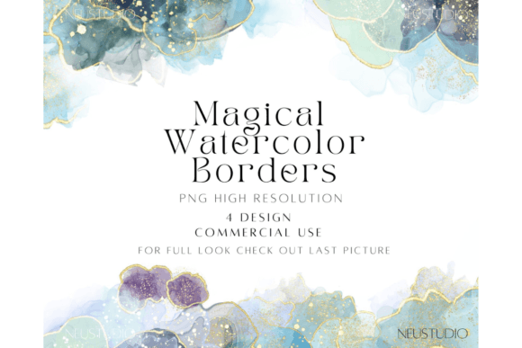 Magical Glitter Watercolor Borders PNG