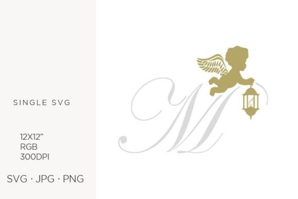 Mastering Digital Craftsmanship with the Golden Baby Angel with Lantern and Letter M Vector Assets