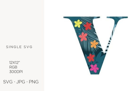 Palm Leaves and Flowers Inside Letter V: A Design Asset Overview