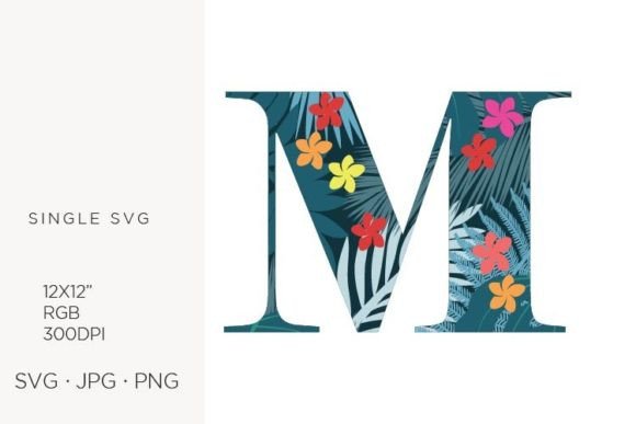 Stylish Palm Leaves and Flowers in Letter M